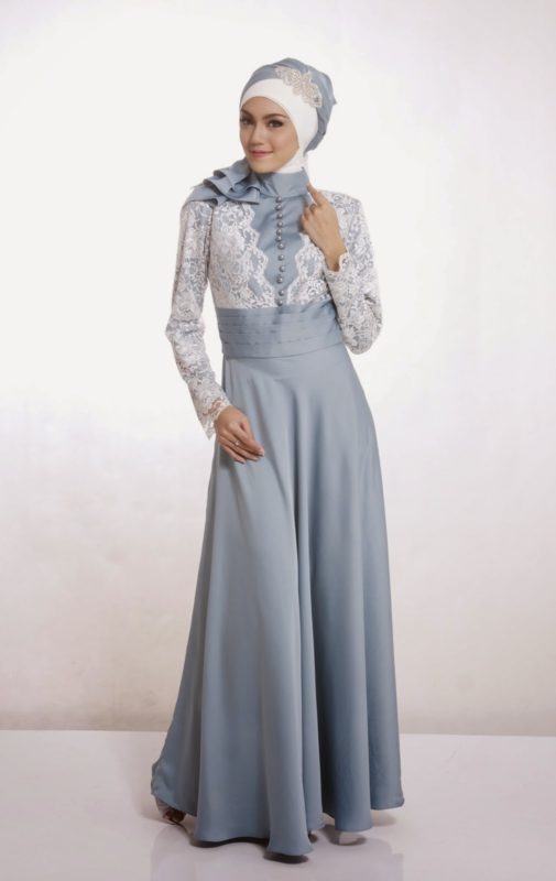 model baju pesta muslimah modern warna abu-abu